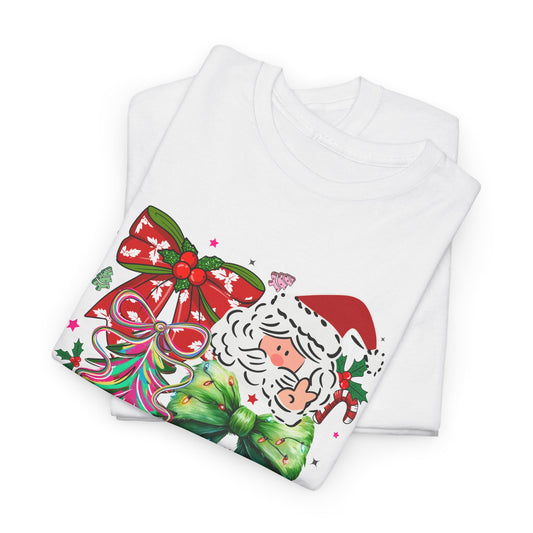 Christmas Santa, Tree, & Bows Cute Festive Watercolor Graphic Tee