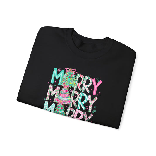 Bold Merry Merry Merry Pink Teal Christmas Sweatshirt