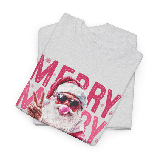 Cool Santa in Sunglasses & Pink Bubble Gum Sassy Christmas Graphic Tee