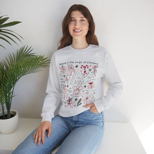 Believe in the Magic of Christmas Doodle Festive Holiday Cozy Crewneck Sweatshirt