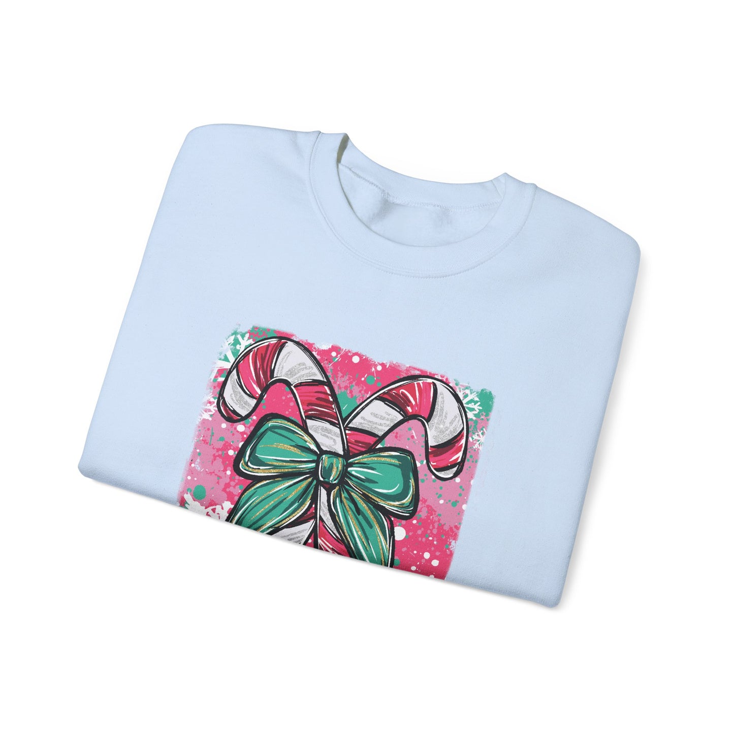 Cute Holiday Candy Cane and Bow Christmas Sweatshirt