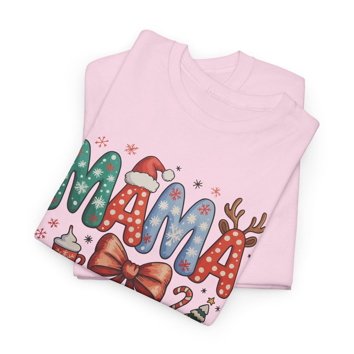 Cute Holiday MAMA Shirt | With Santa Hat, Bow, and Christmas Tree Graphic