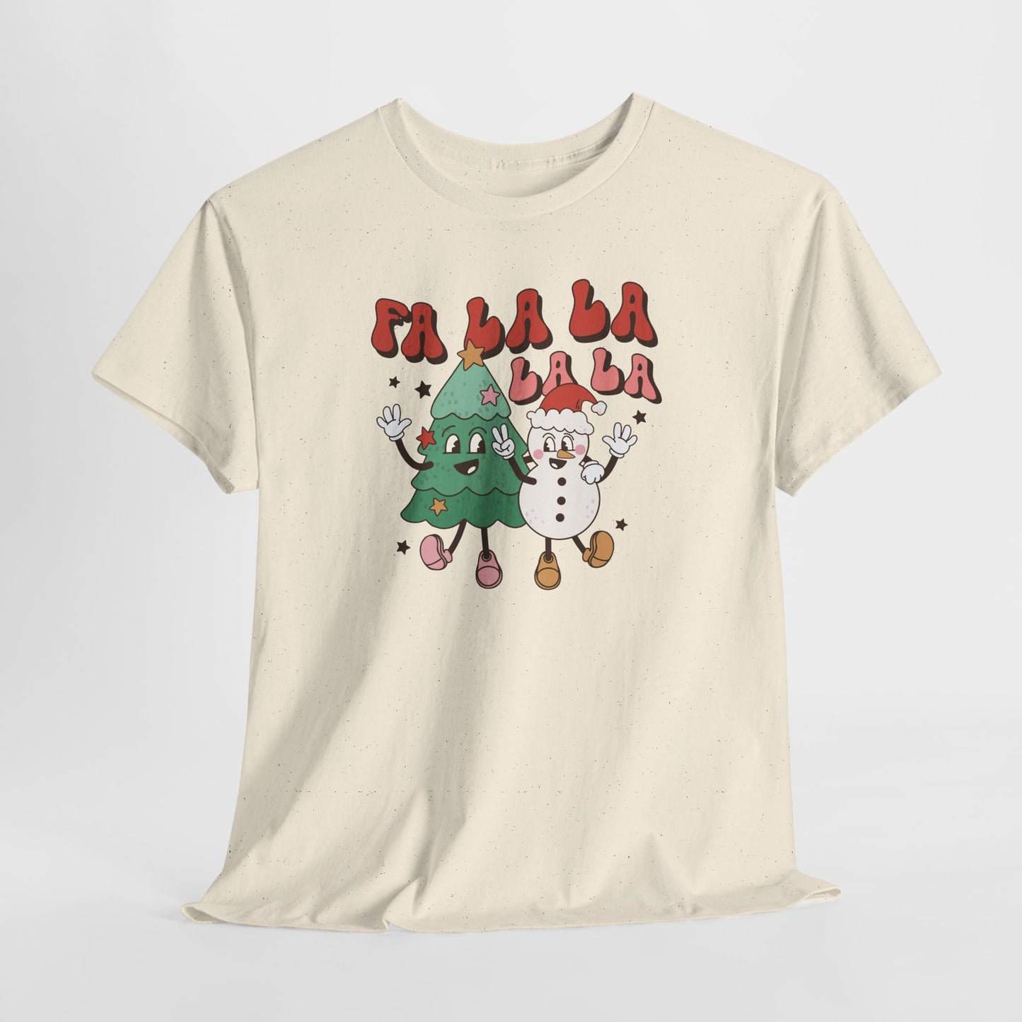 FA LA LA LA Retro Christmas Tree & Snowman Groovy Holiday Vibe Tee