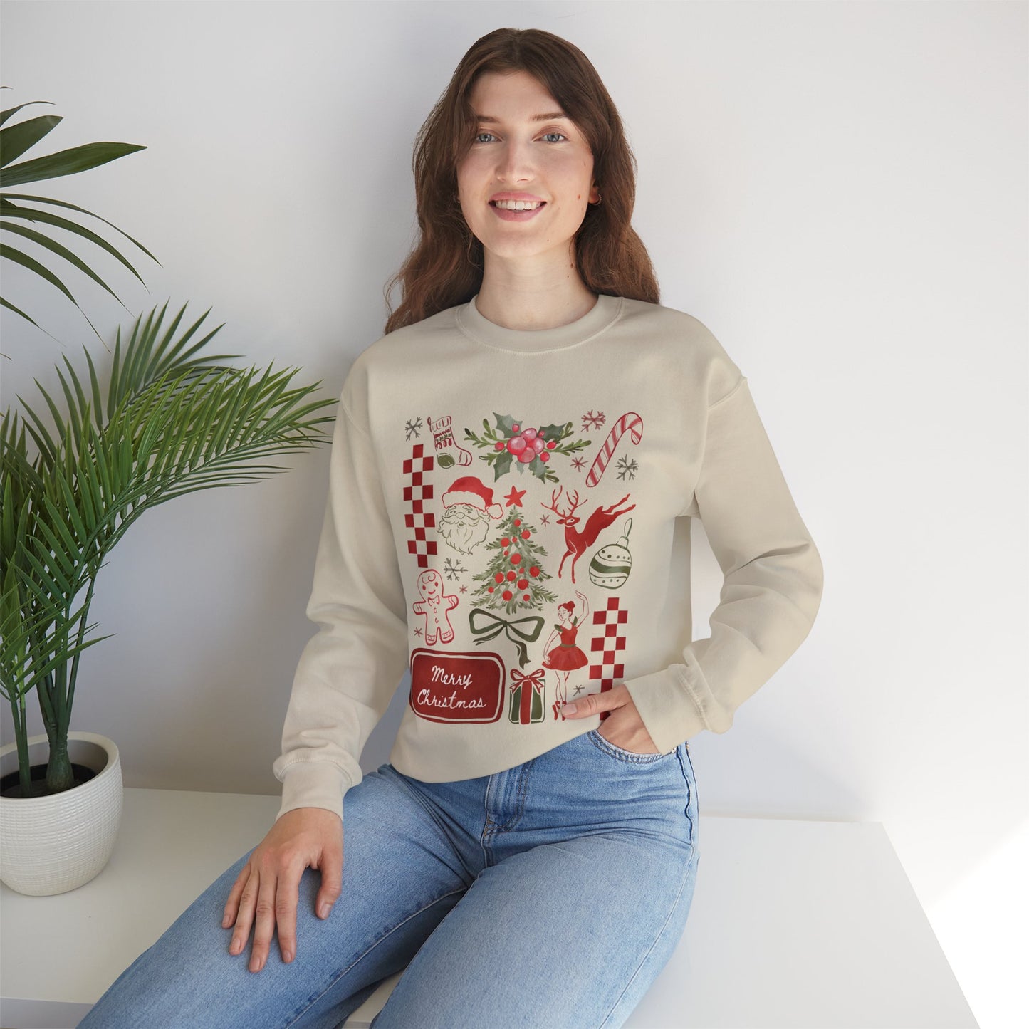 Cute Cozy Santa and Reindeer Christmas Collage Sweatshirt