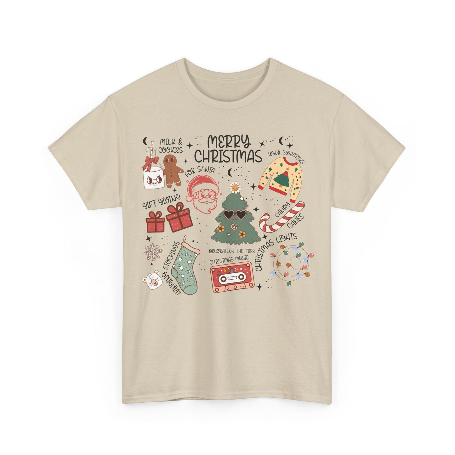 Merry Christmas Doodle Icon T-Shirt | Vintage Holiday Aesthetic Tee