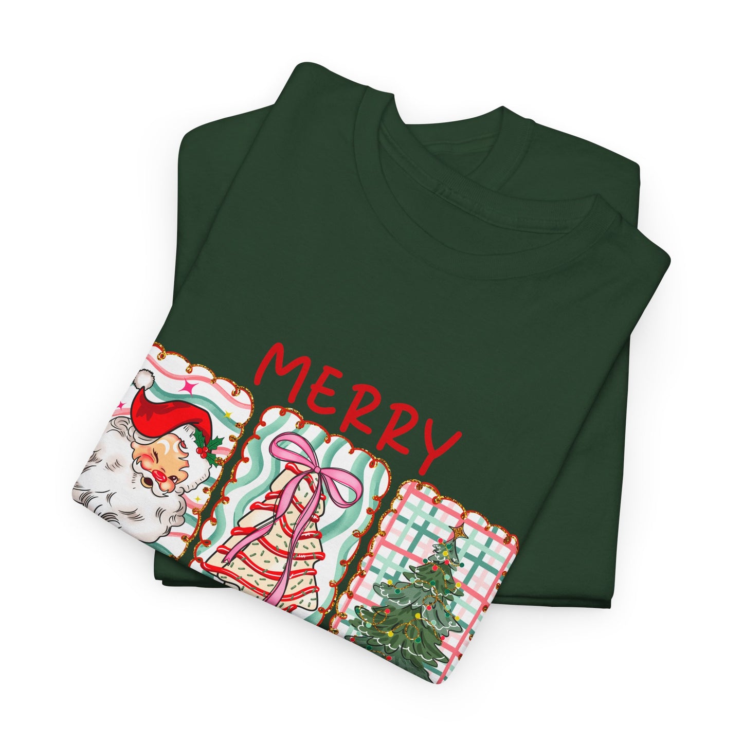 MERRY CHRISTMAS Grid T-Shirt | Santa, Tree, and Plaid Window Pane Tee