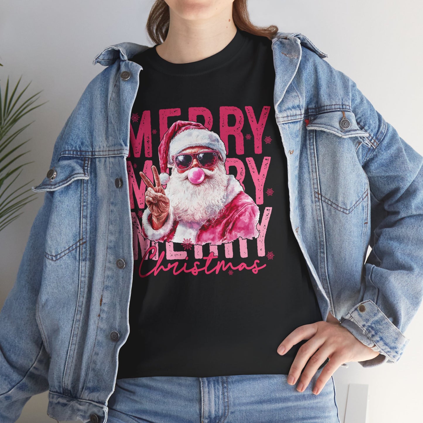 Cool Santa in Sunglasses & Pink Bubble Gum Sassy Christmas Graphic Tee