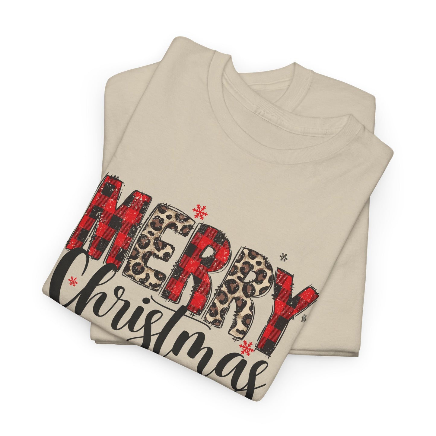 Red Plaid & Leopard Print Merry Christmas Tee