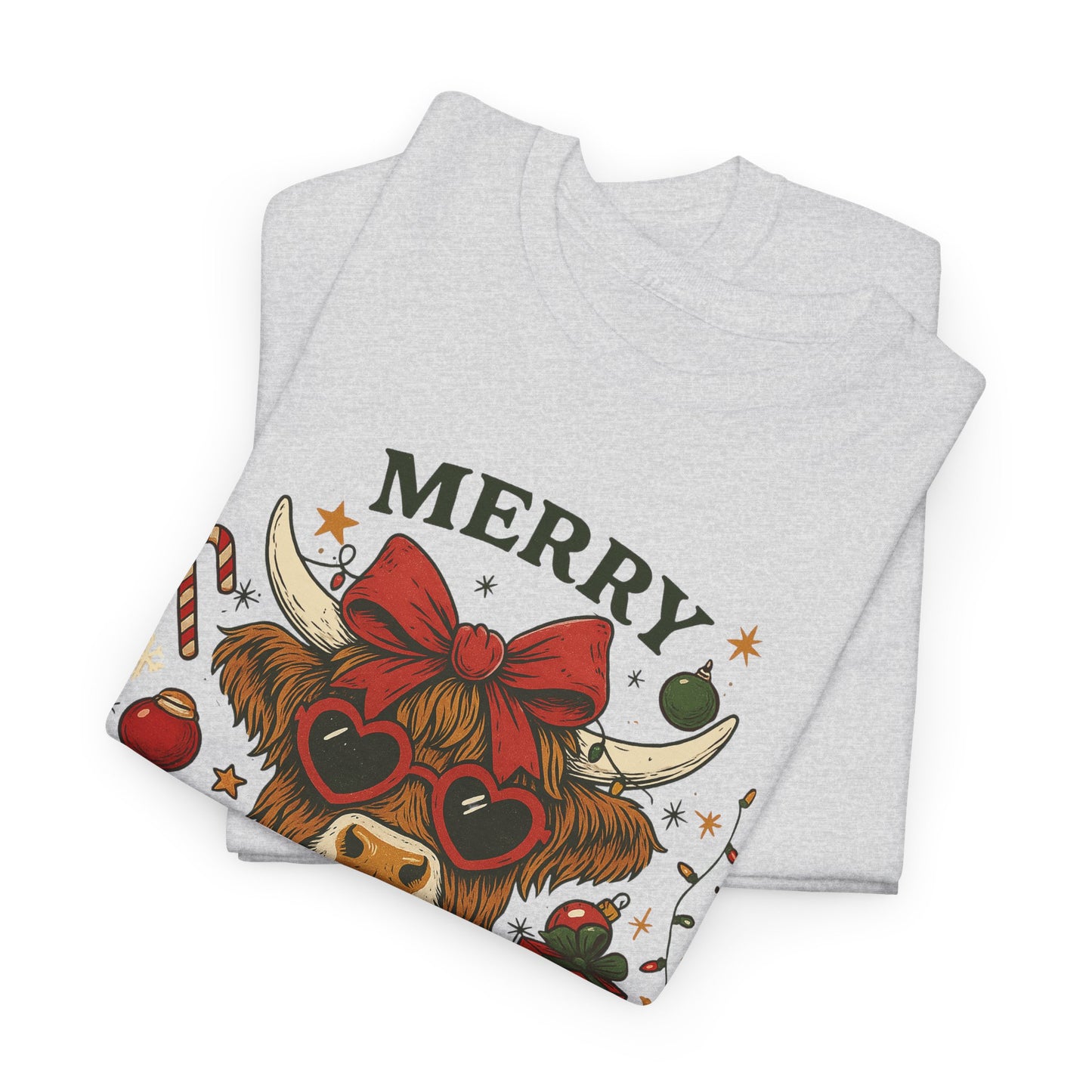 Cozy Highland Sassy Cow with Bow & Sunglasses Christmas Tee