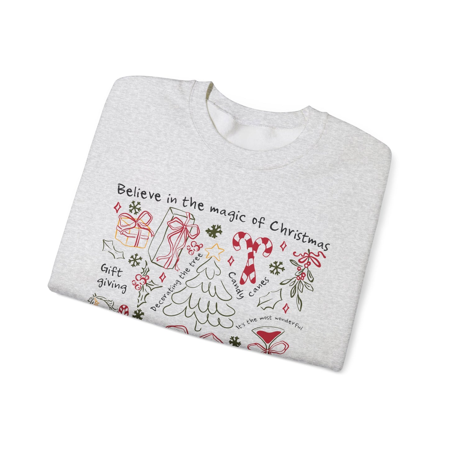 Believe in the Magic of Christmas Doodle Festive Holiday Cozy Crewneck Sweatshirt