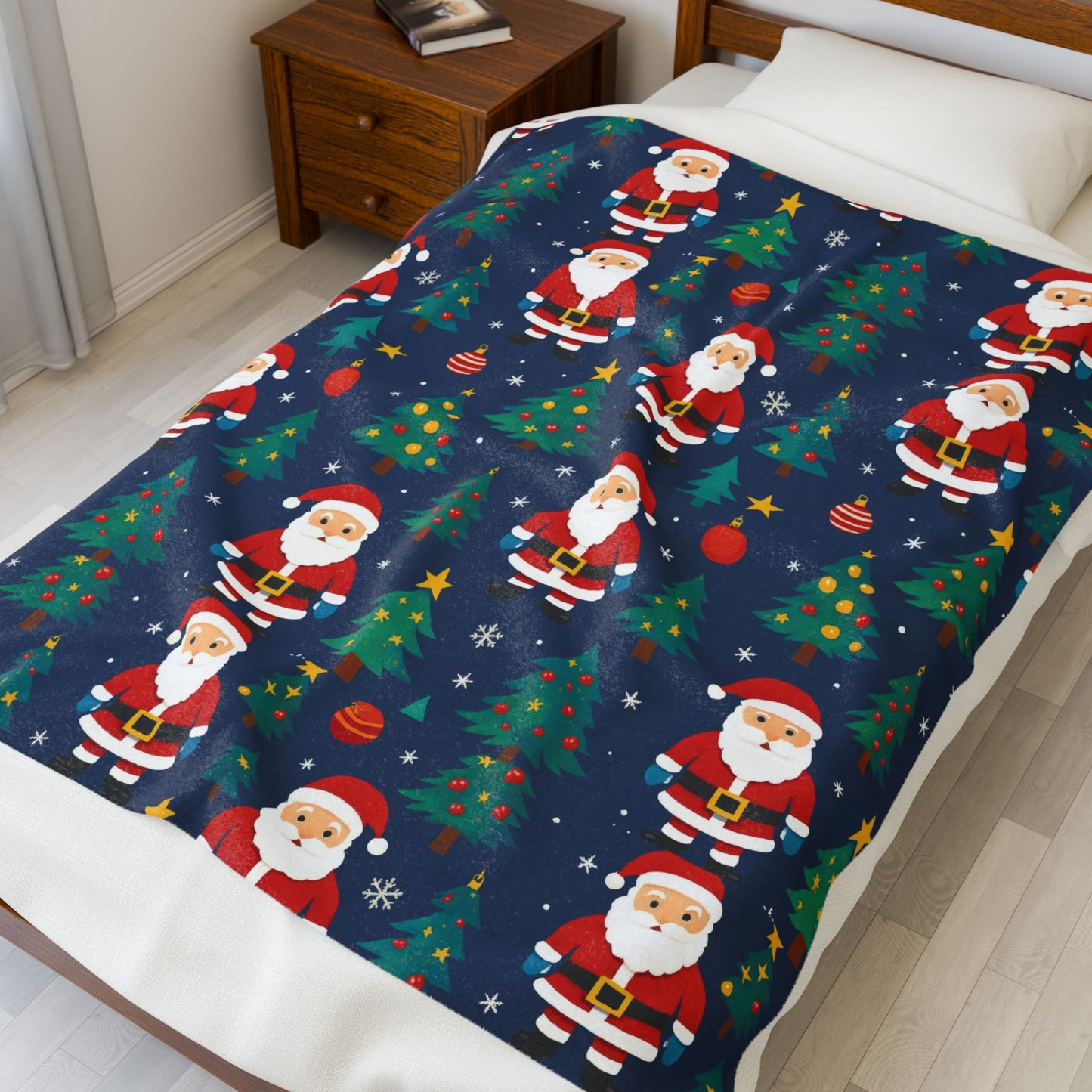 "Santa is Coming!" Navy Blue Christmas Blanket