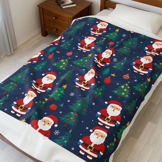 "Santa is Coming!" Navy Blue Christmas Blanket