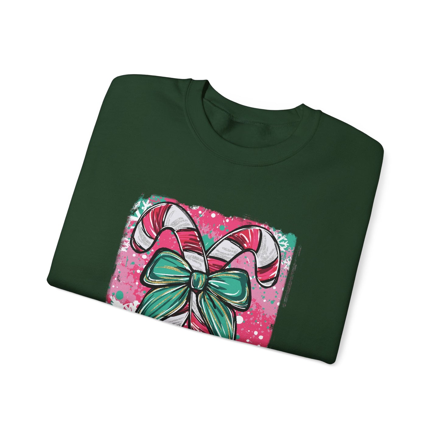 Cute Holiday Candy Cane and Bow Christmas Sweatshirt