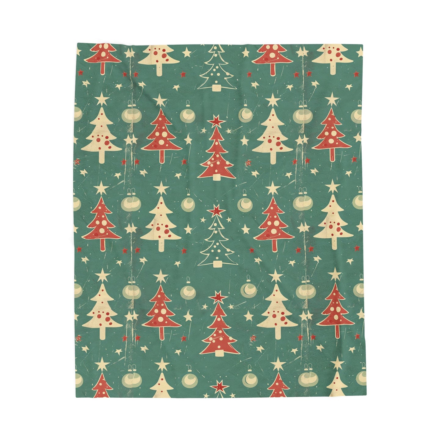 The "Retro Holiday Hug" Cozy Christmas Blanket - Teal & Red Tree Print for Mama's Snuggle Spot
