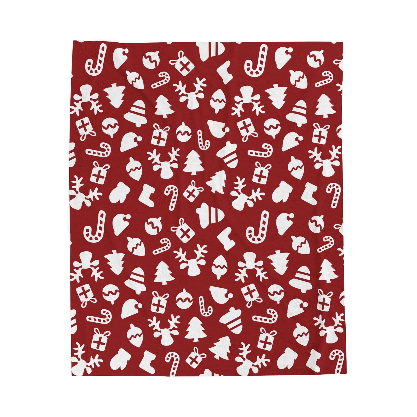 Classic Red & White Christmas Icons Fleece Festive Holiday Pattern Blanket