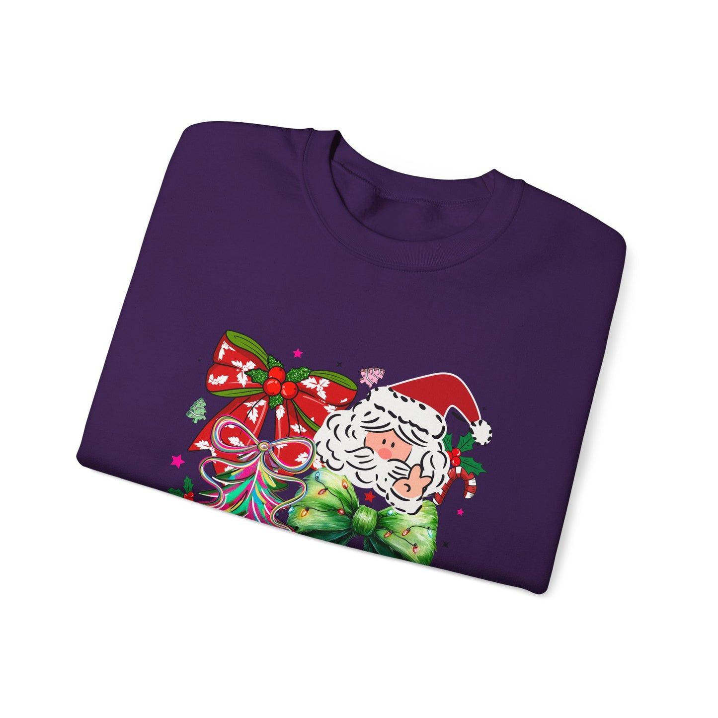 Festive Vibrant Retro Santa and Christmas Bow Graphic Sweatshirt
