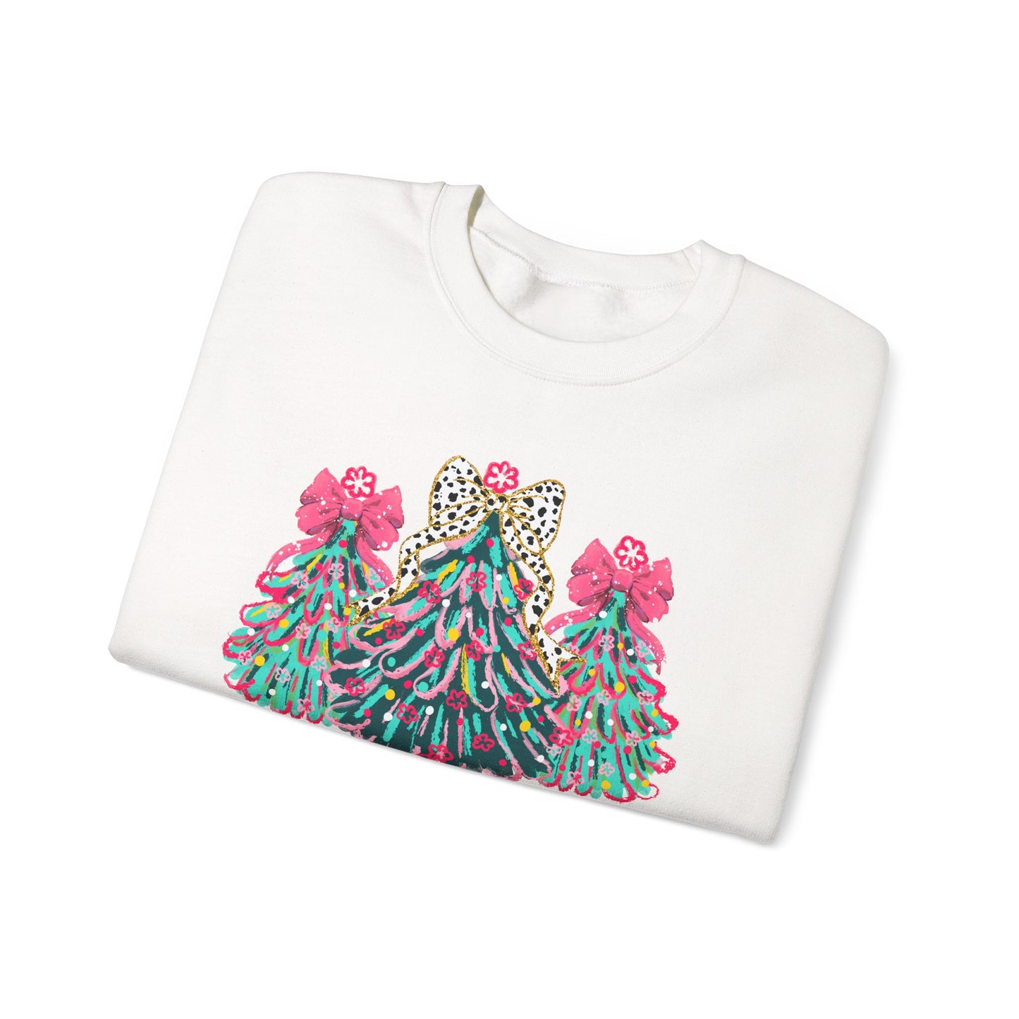 Merry & Bright' Sassy Fun Cheetah Print Bow Christmas Trees Sweatshirt