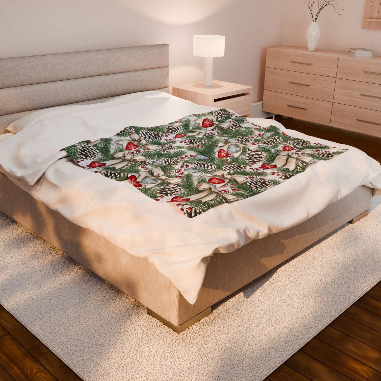 Rustic Pinecone, Fir Bough & Berry Cozy Blanket - Natural Christmas Home Decor