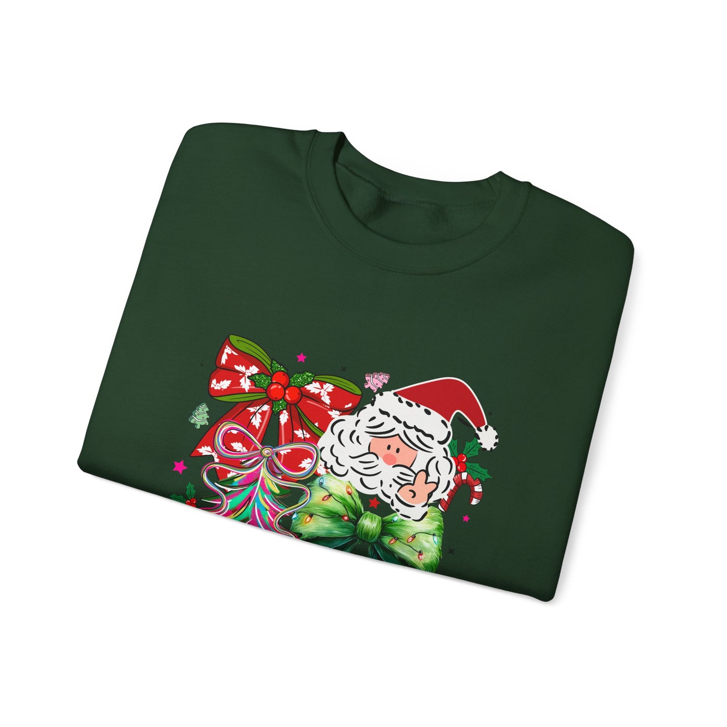 Festive Vibrant Retro Santa and Christmas Bow Graphic Sweatshirt