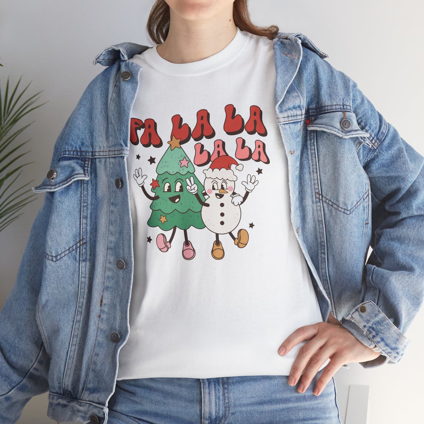 FA LA LA LA Retro Christmas Tree & Snowman Groovy Holiday Vibe Tee