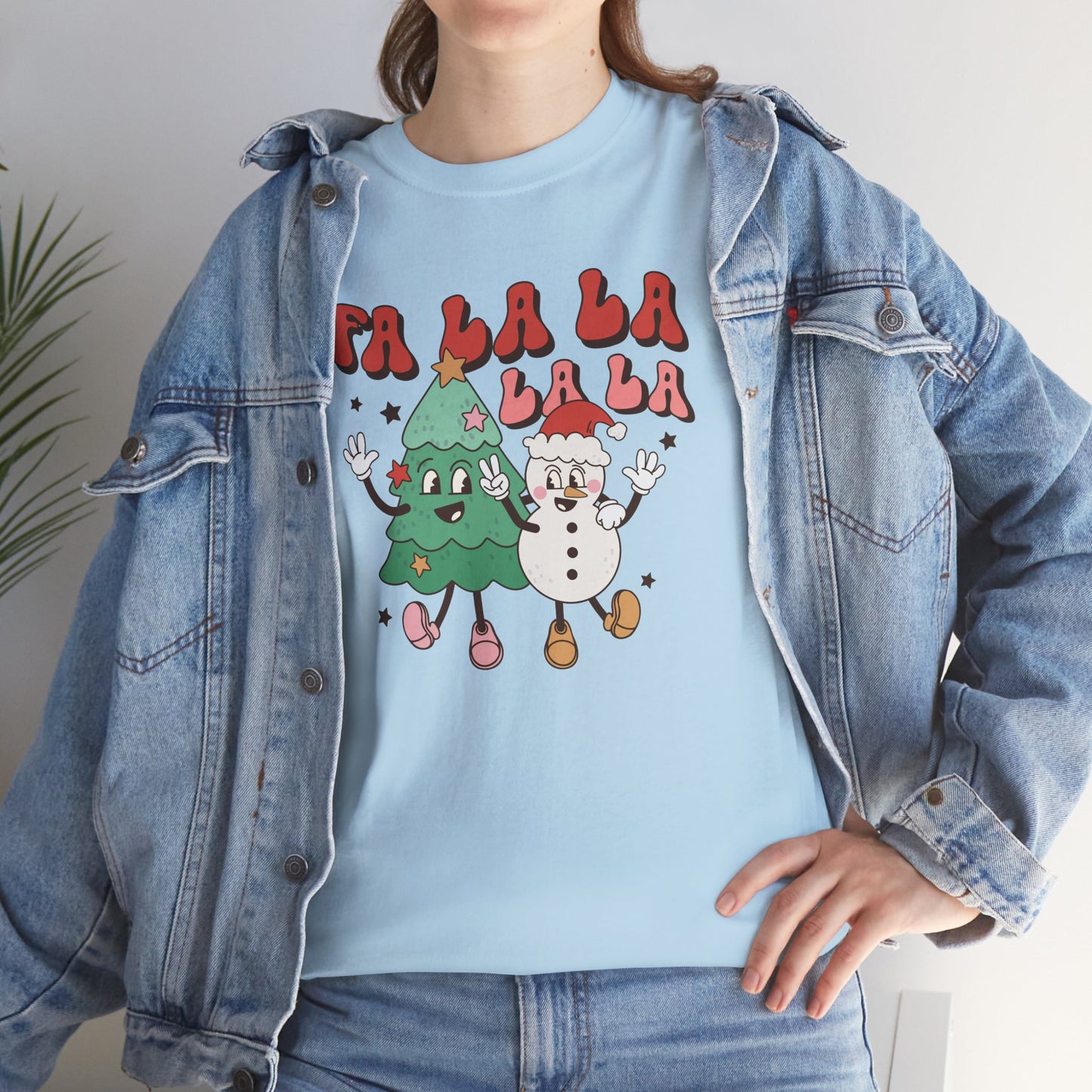 FA LA LA LA Retro Christmas Tree & Snowman Groovy Holiday Vibe Tee