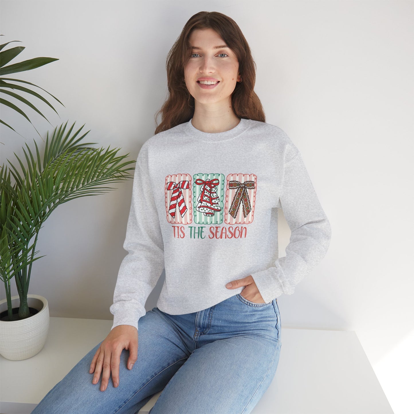 Retro Tis The Season Holiday Christmas Bell & Bow Blocks Sweatshirt