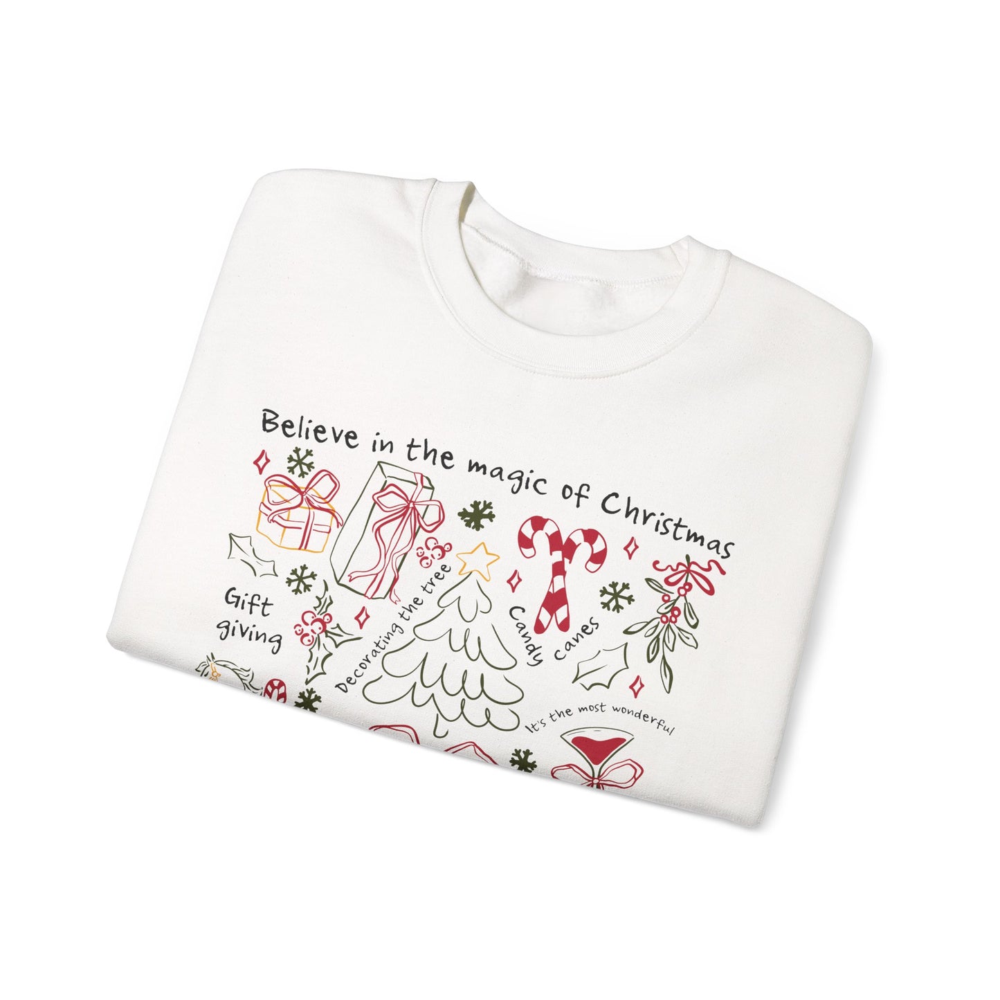 Believe in the Magic of Christmas Doodle Festive Holiday Cozy Crewneck Sweatshirt