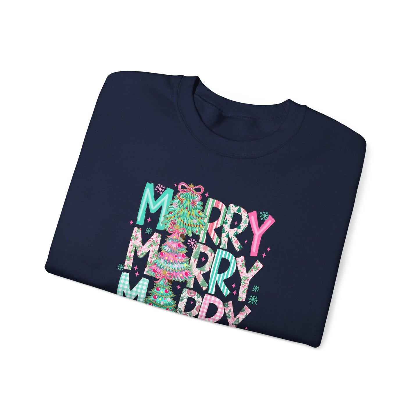 Bold Merry Merry Merry Pink Teal Christmas Sweatshirt