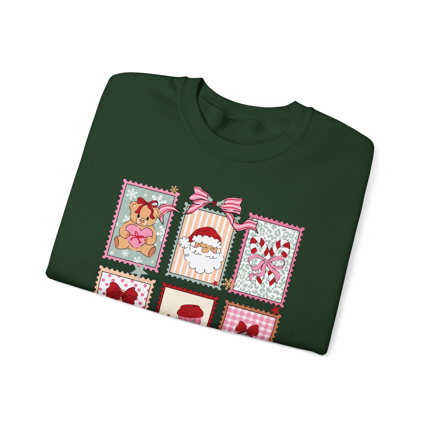 Retro Santa and Reindeer Christmas Stamp Festive Patchwork Holiday Block Sweatshirt