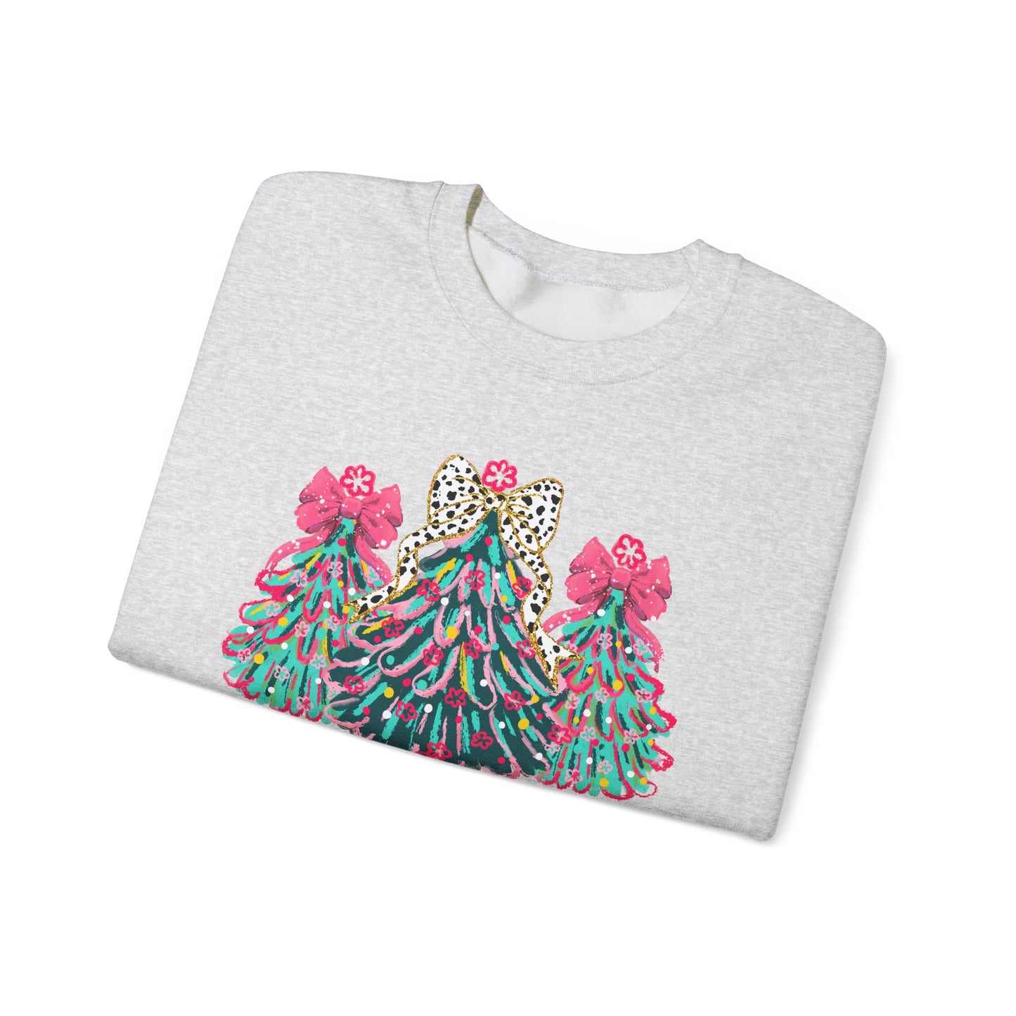 Merry & Bright' Sassy Fun Cheetah Print Bow Christmas Trees Sweatshirt