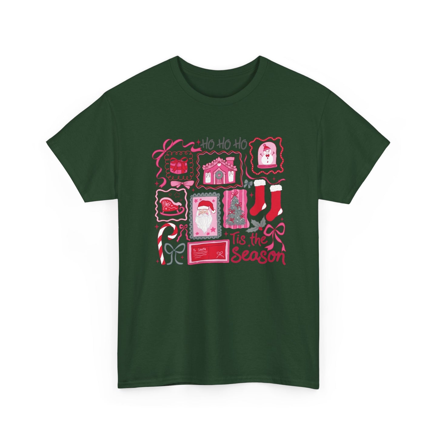 Vintage Christmas Stamp Collage T-Shirt | Ho Ho Ho Holiday Tee