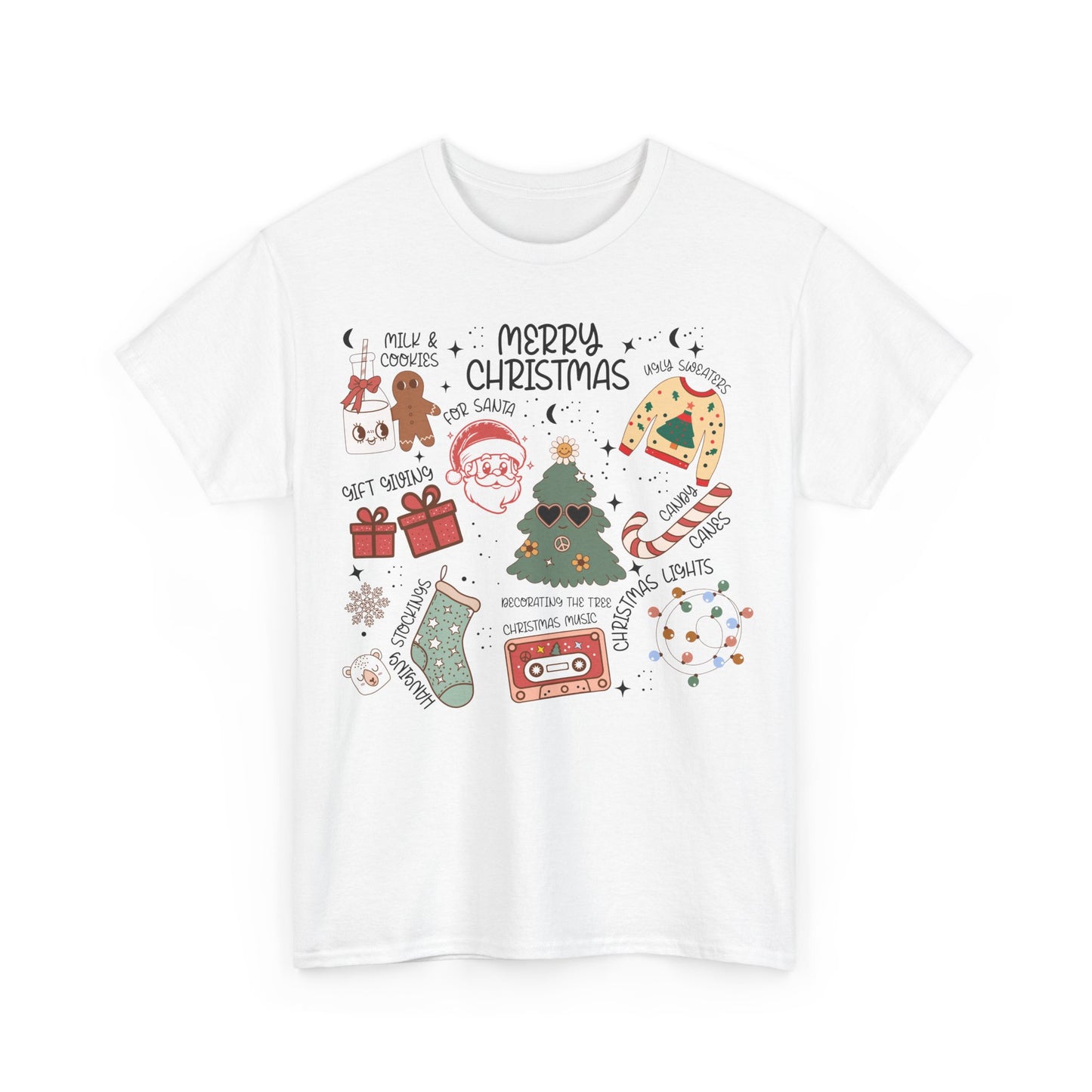 Merry Christmas Doodle Icon T-Shirt | Vintage Holiday Aesthetic Tee