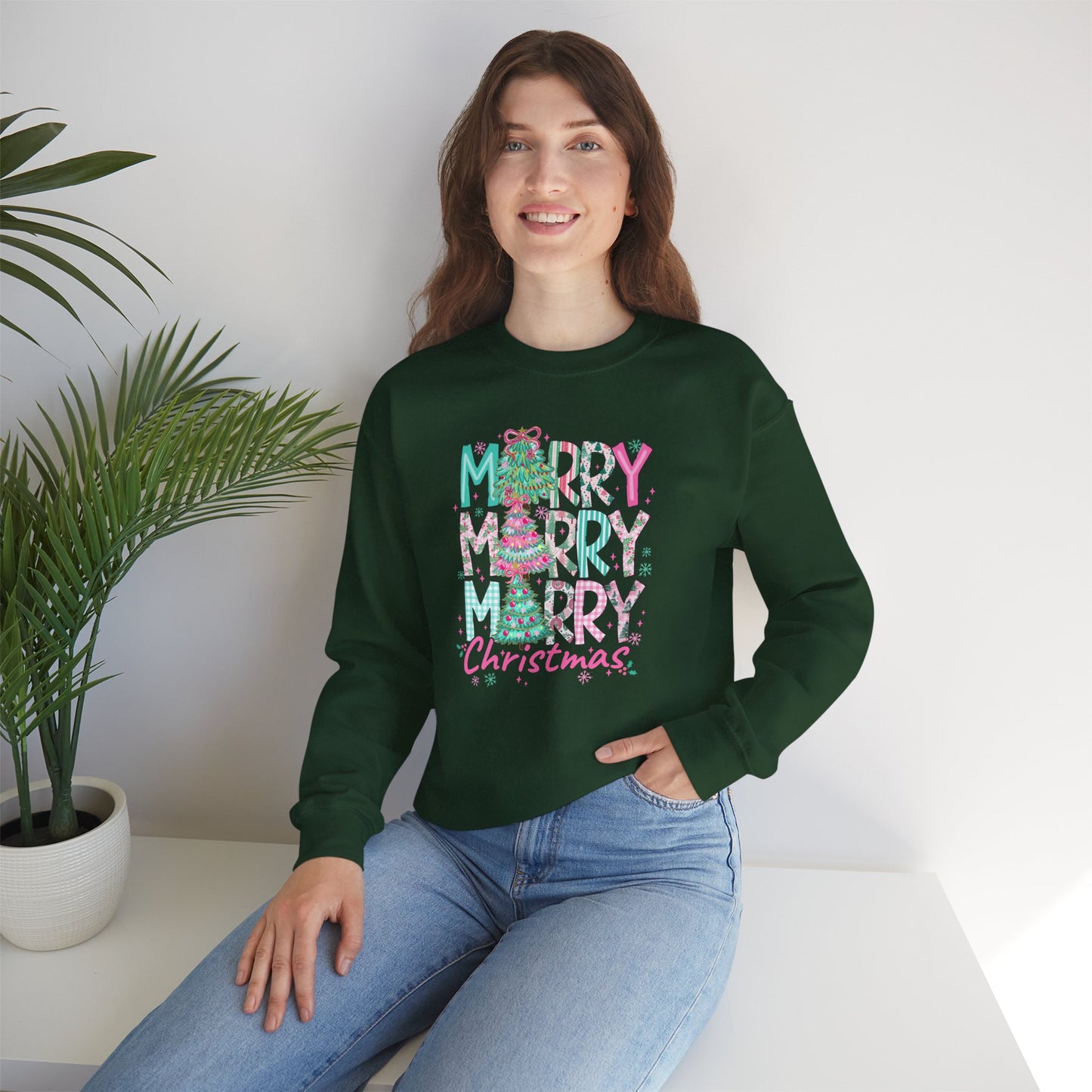 Bold Merry Merry Merry Pink Teal Christmas Sweatshirt