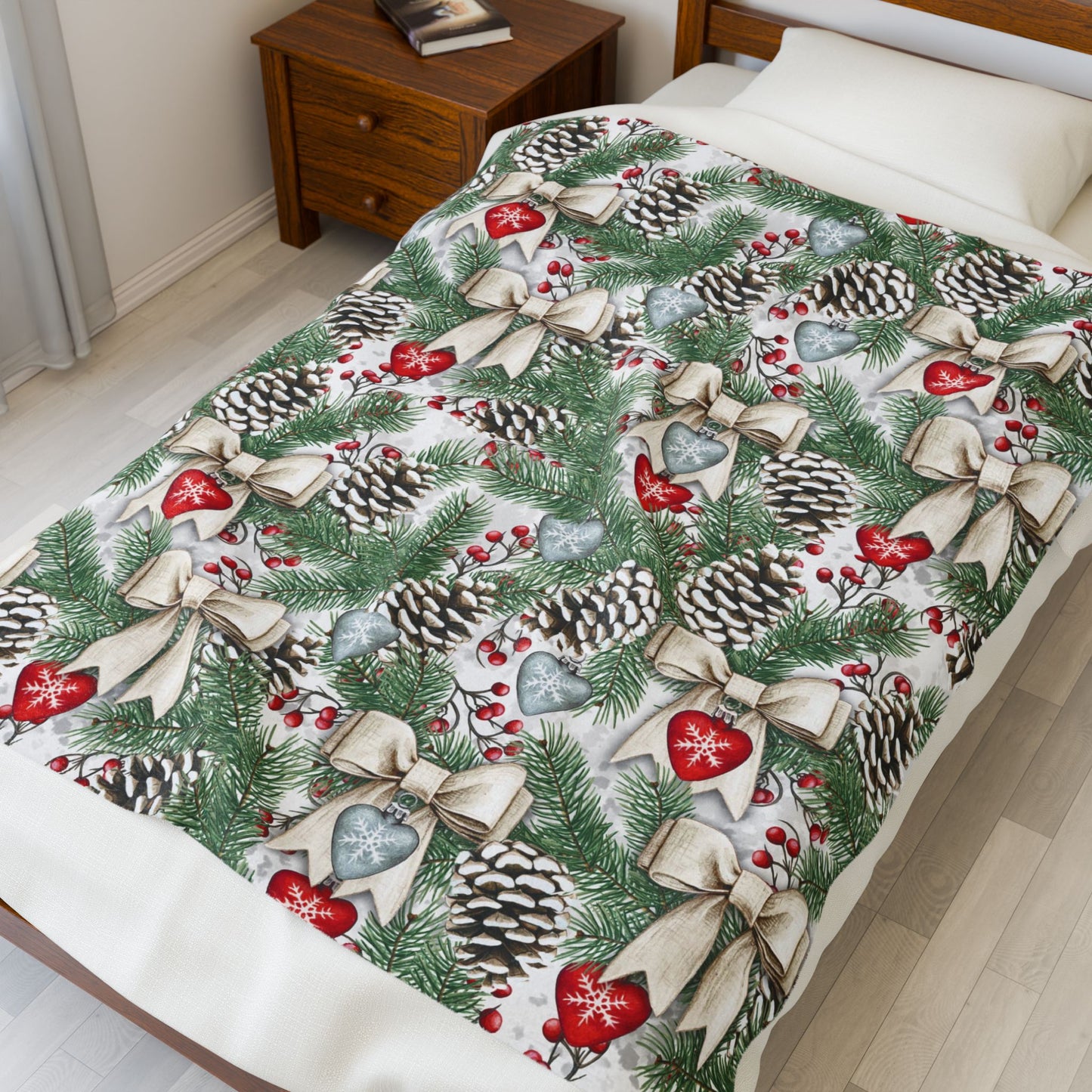 Rustic Pinecone, Fir Bough & Berry Cozy Blanket - Natural Christmas Home Decor