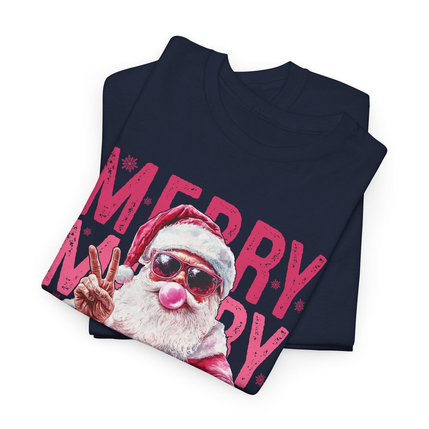 Cool Santa in Sunglasses & Pink Bubble Gum Sassy Christmas Graphic Tee