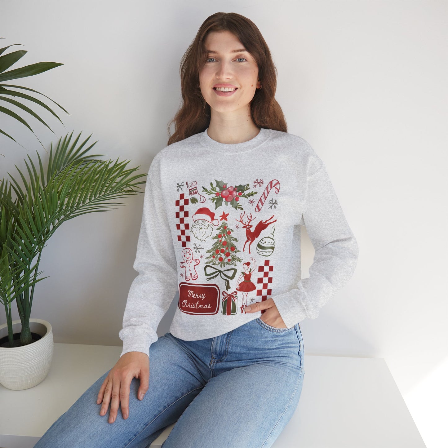 Cute Cozy Santa and Reindeer Christmas Collage Sweatshirt