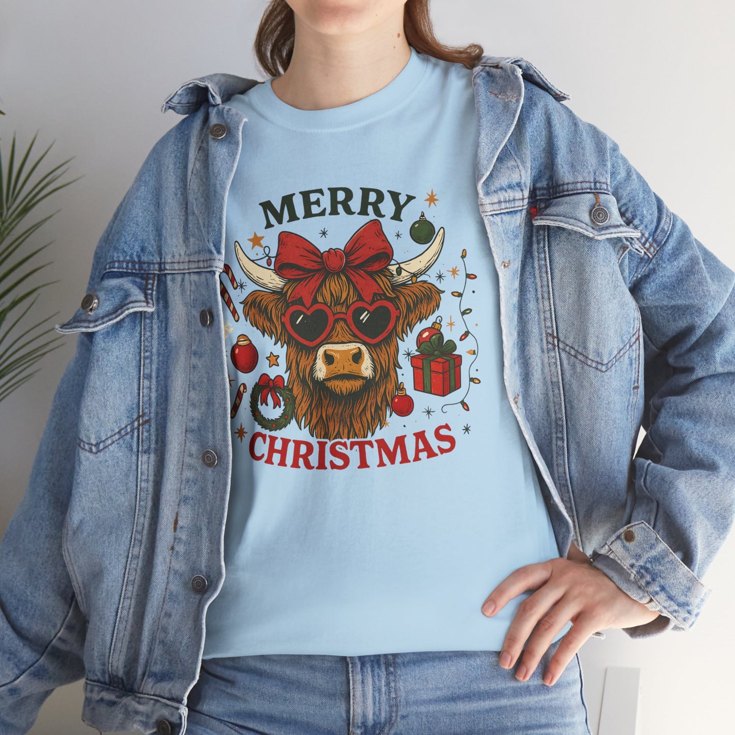 Cozy Highland Sassy Cow with Bow & Sunglasses Christmas Tee