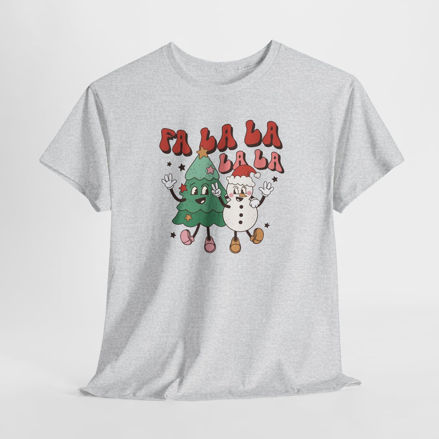 FA LA LA LA Retro Christmas Tree & Snowman Groovy Holiday Vibe Tee