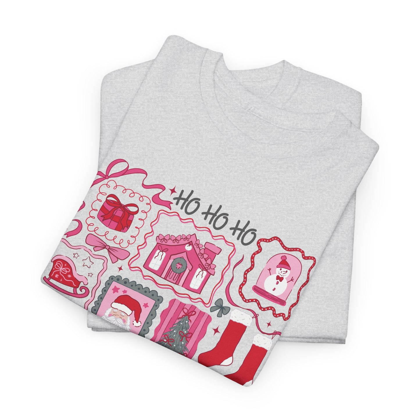 Vintage Christmas Stamp Collage T-Shirt | Ho Ho Ho Holiday Tee