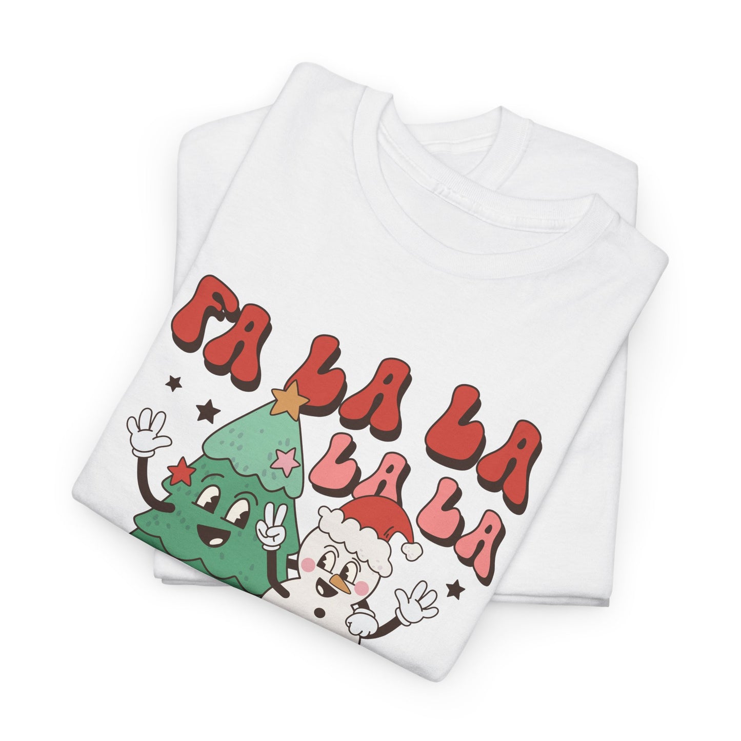 FA LA LA LA Retro Christmas Tree & Snowman Groovy Holiday Vibe Tee