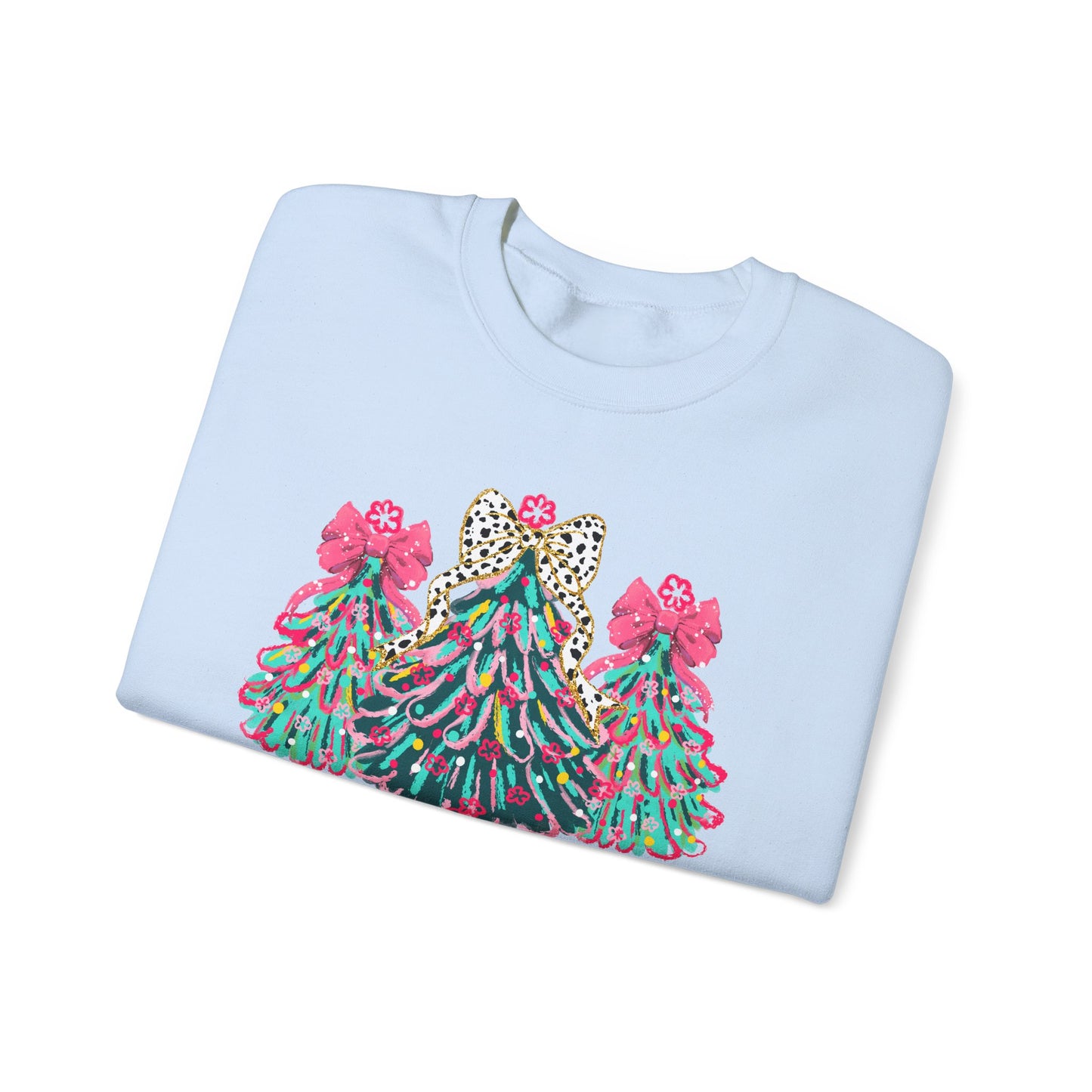 Merry & Bright' Sassy Fun Cheetah Print Bow Christmas Trees Sweatshirt