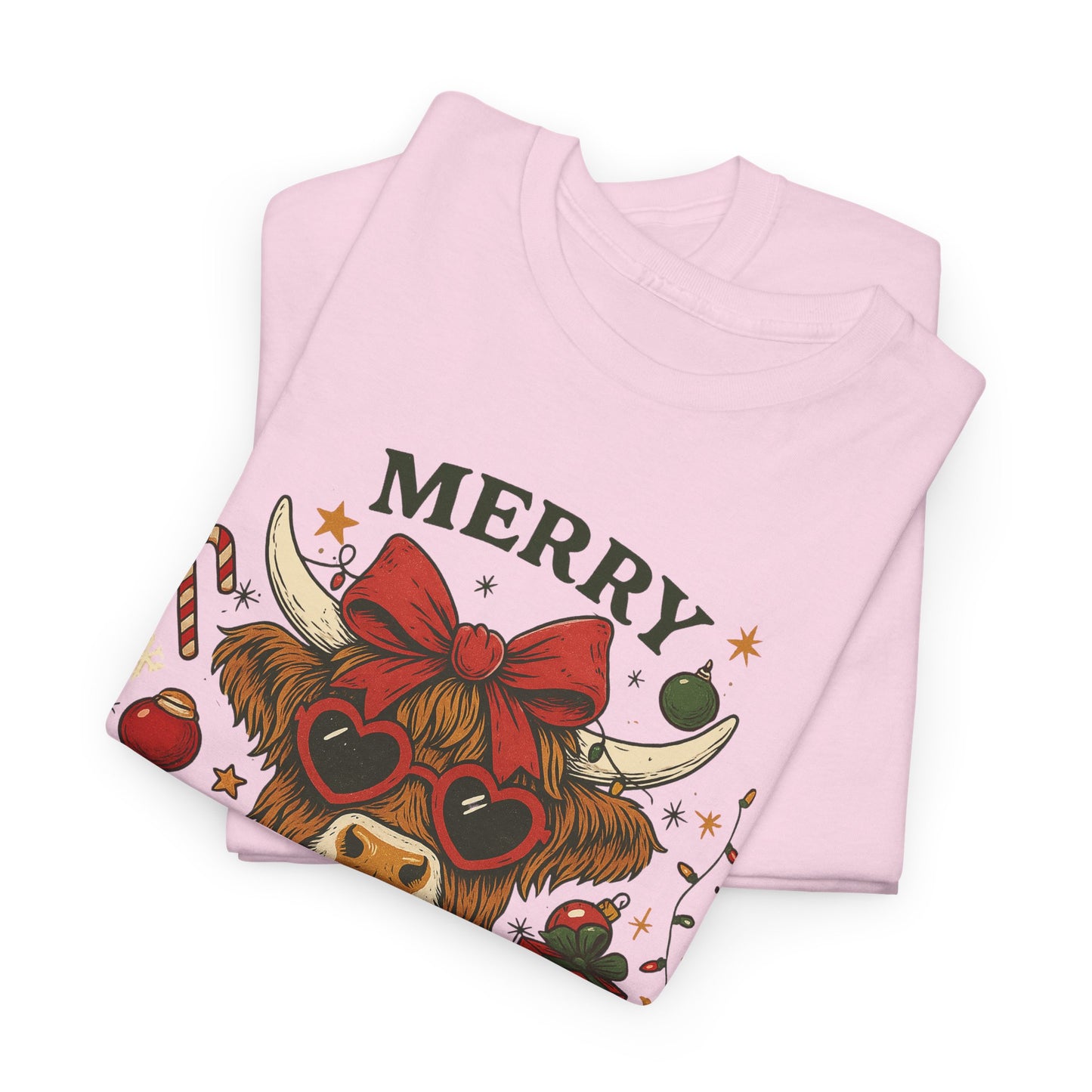 Cozy Highland Sassy Cow with Bow & Sunglasses Christmas Tee