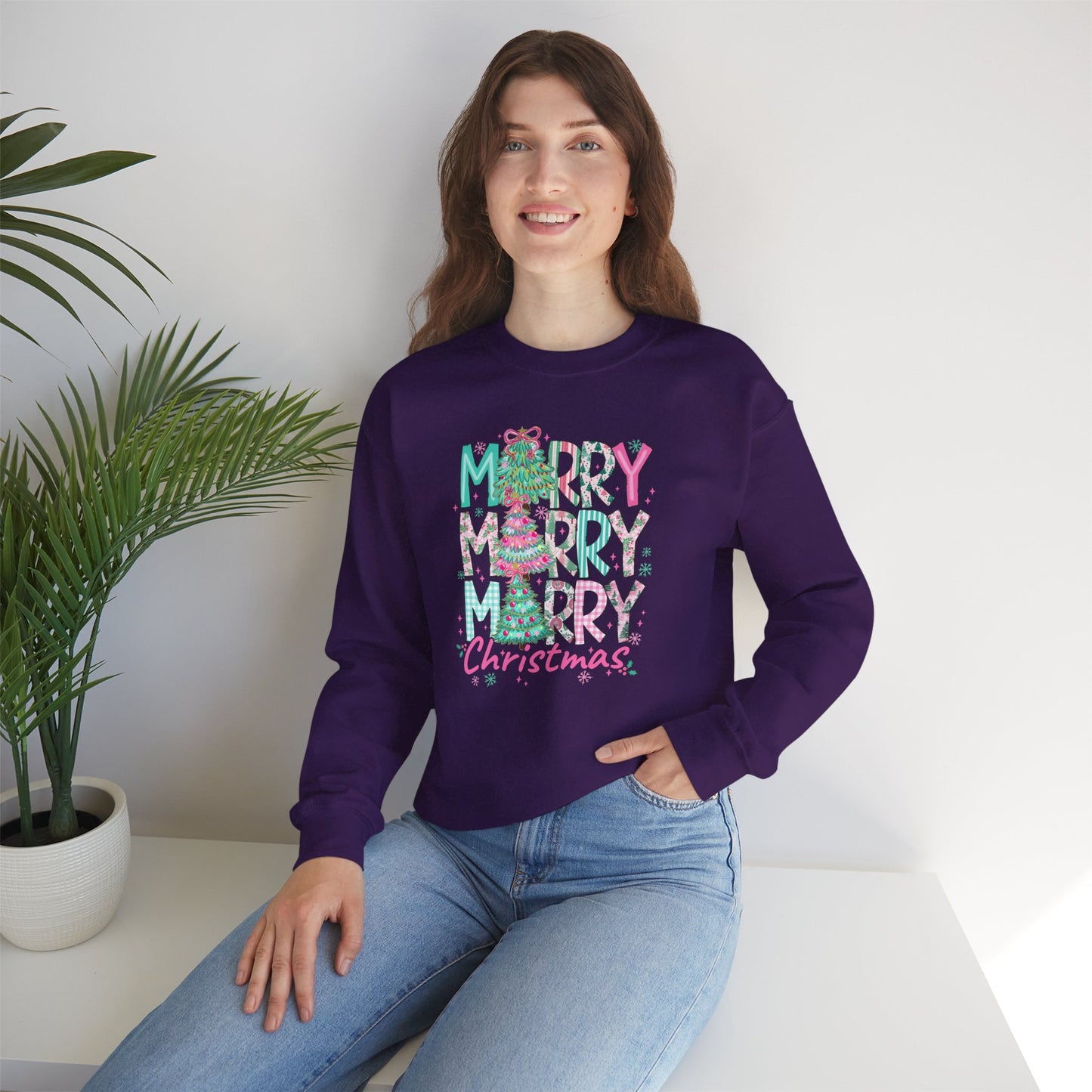 Bold Merry Merry Merry Pink Teal Christmas Sweatshirt