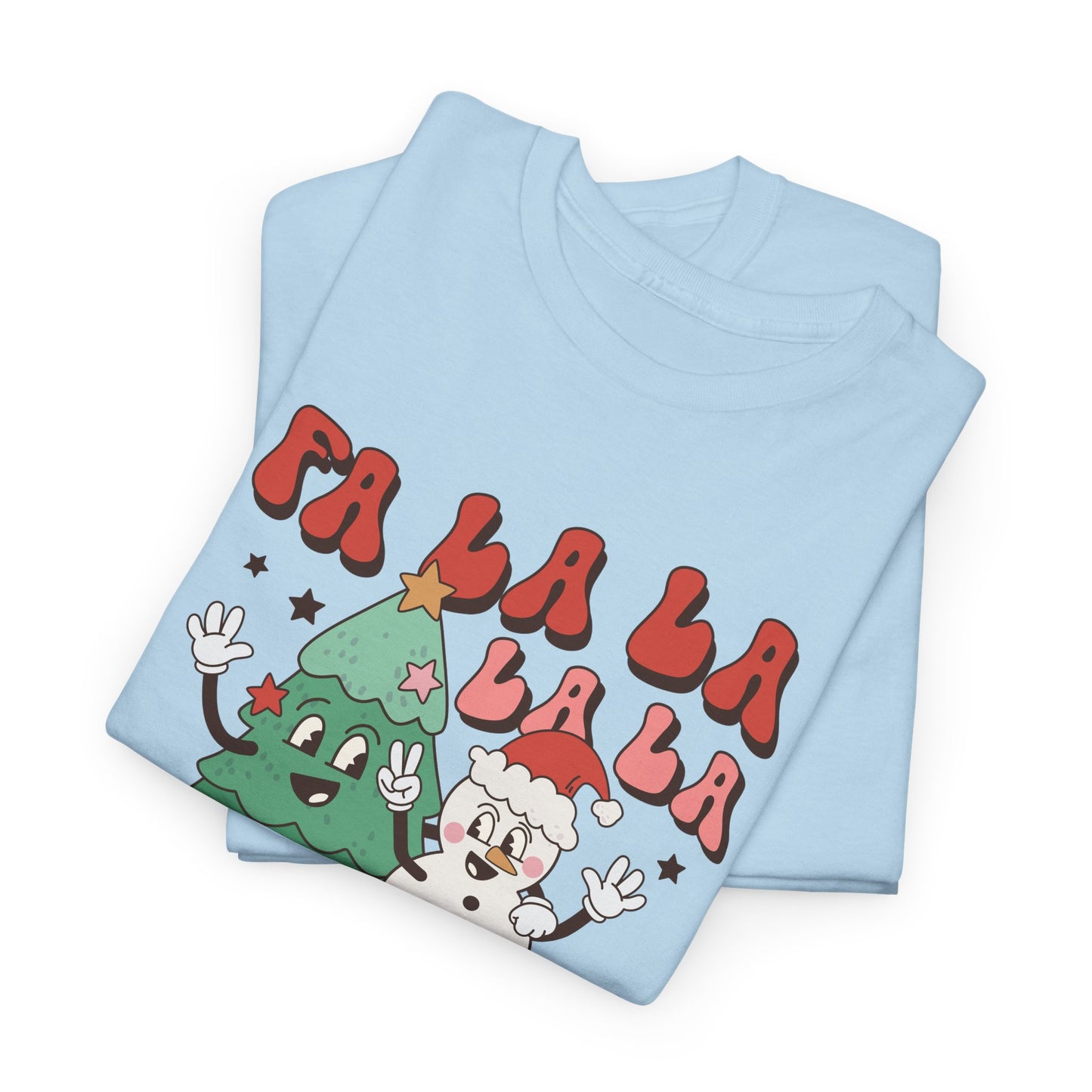 FA LA LA LA Retro Christmas Tree & Snowman Groovy Holiday Vibe Tee