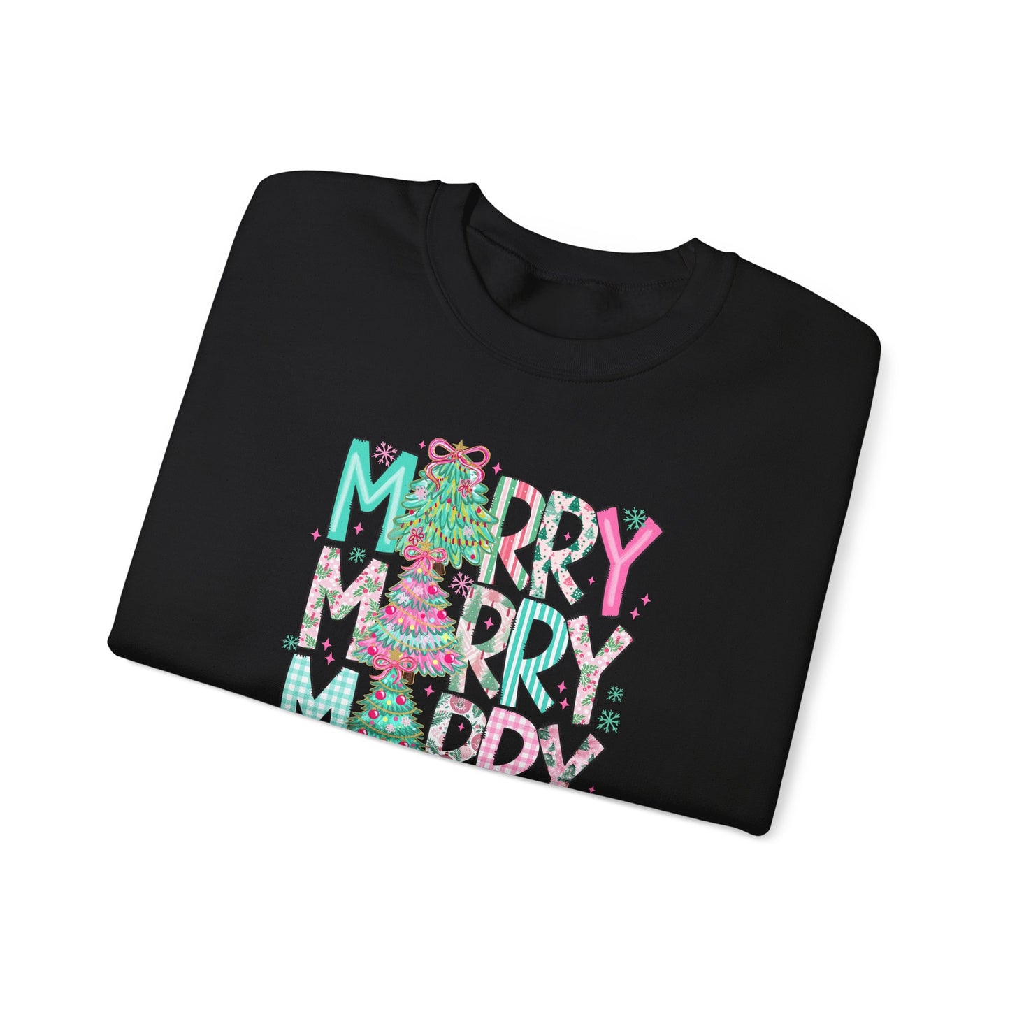 Bold Merry Merry Merry Pink Teal Christmas Sweatshirt