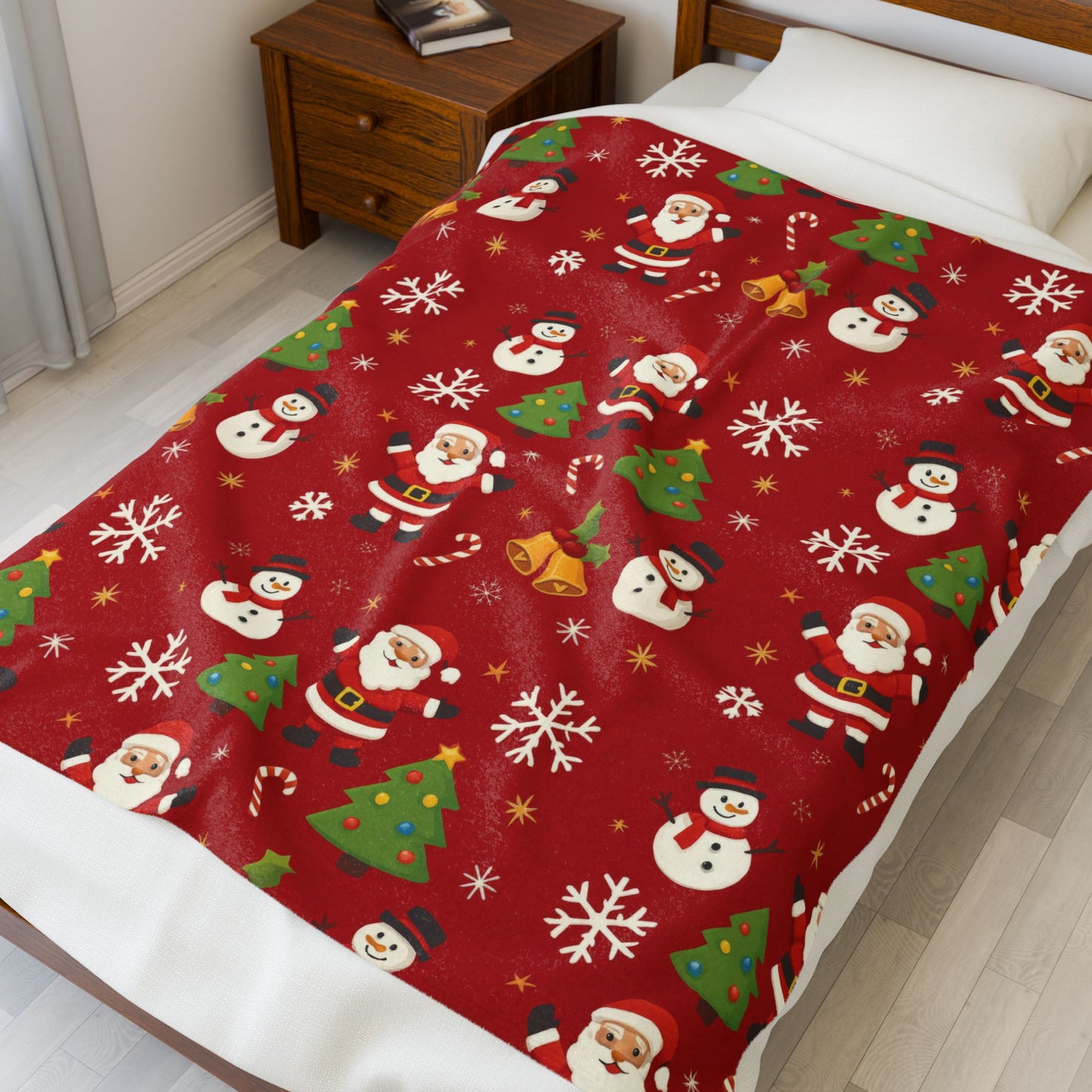 Red Santa and Snowman Pattern Plush Christmas Blanket - Festive Holiday Home Decor