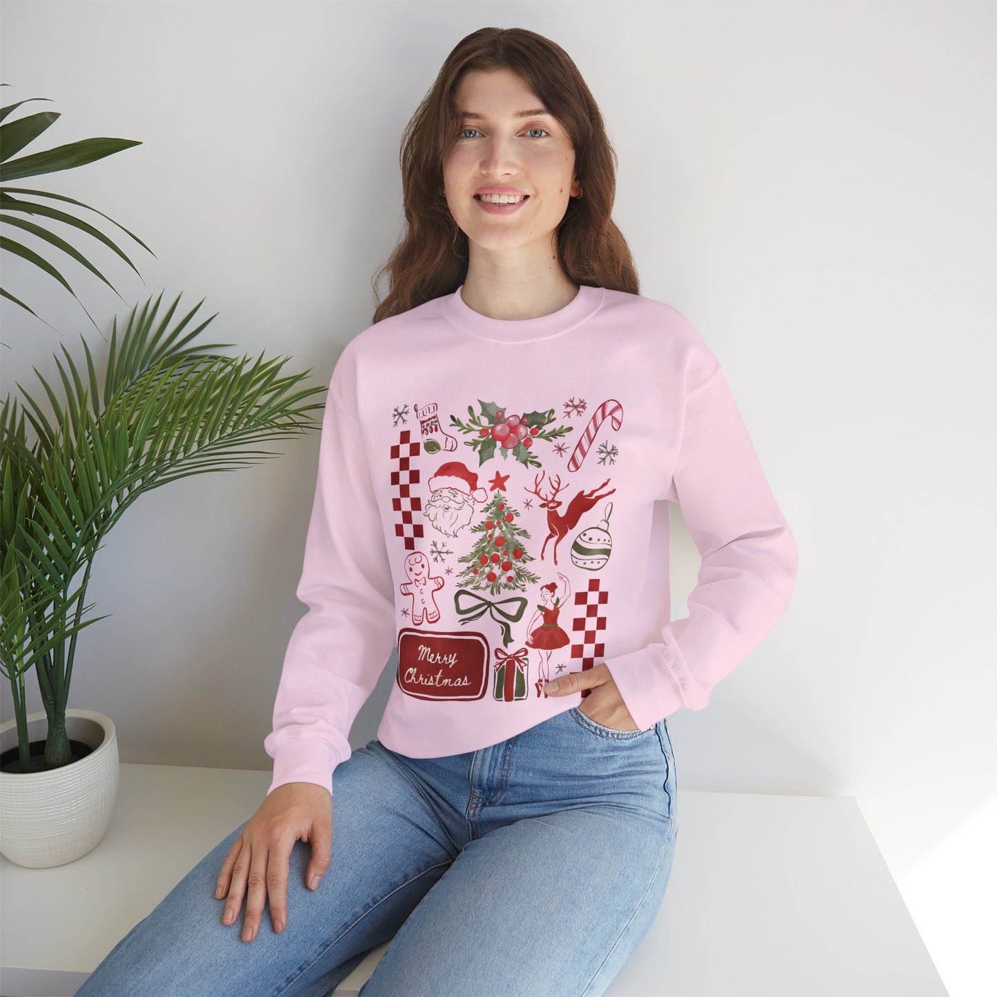 Cute Cozy Santa and Reindeer Christmas Collage Sweatshirt