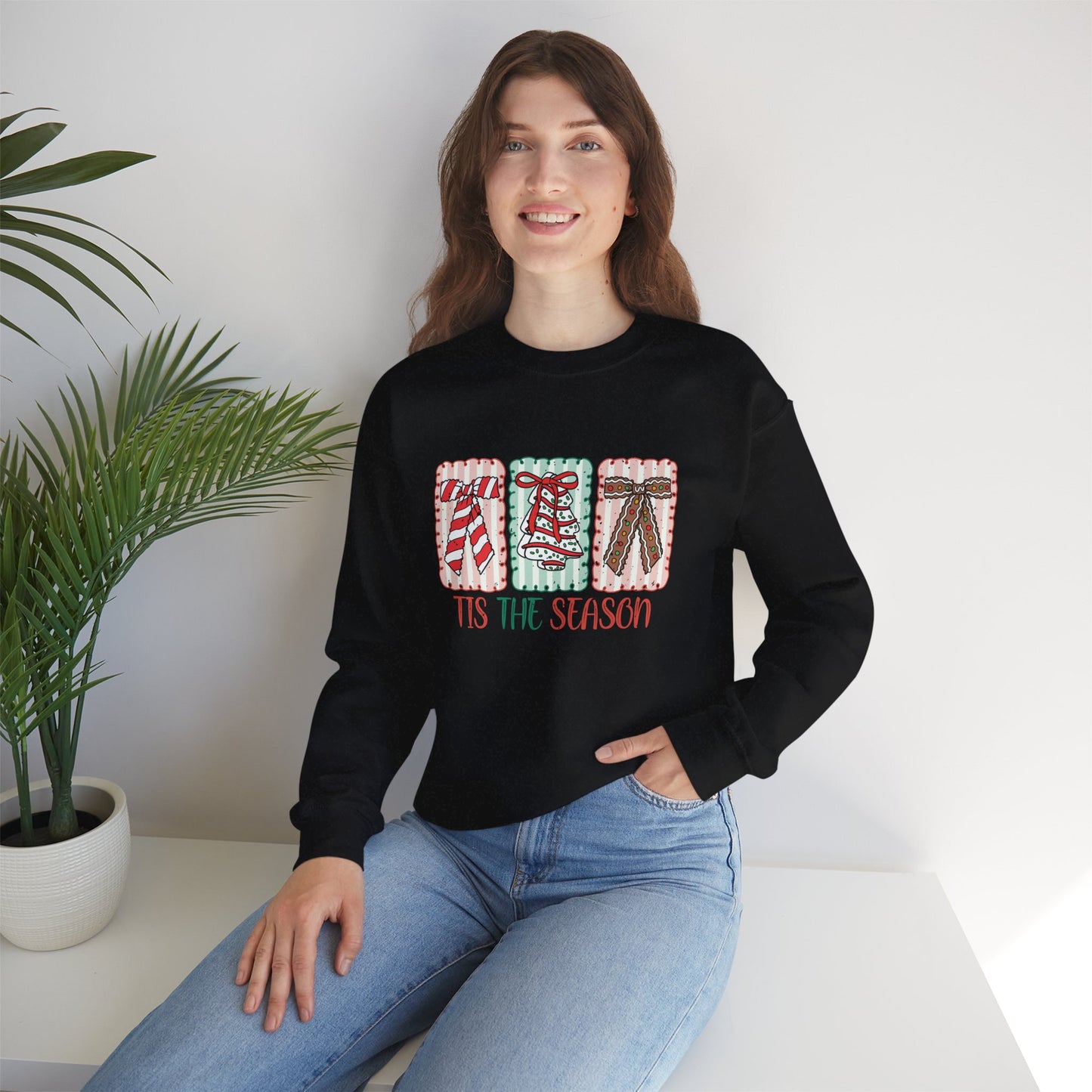 Retro Tis The Season Holiday Christmas Bell & Bow Blocks Sweatshirt