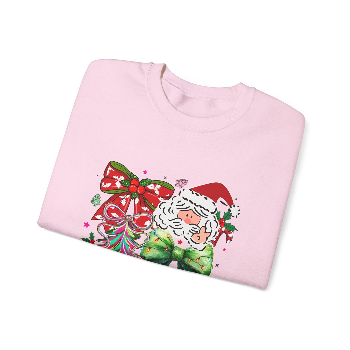 Festive Vibrant Retro Santa and Christmas Bow Graphic Sweatshirt