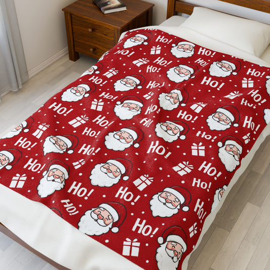 "Ho Ho Ho" Traditional Red Christmas Decor Santa Claus Print Blanket